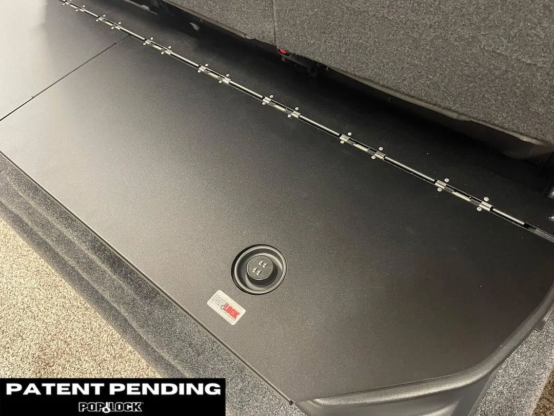 PL9925 – POPNLOCK LLC Storage Compartment Lid, Rear Under Seat Locking Powder Coated Black High Strength Steel/ Alumi...